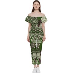 Texture Ornament Pattern Seamless Paisley Bardot Ruffle Jumpsuit