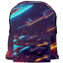 Night Sky Neon Spaceship Drawing Giant Full Print Backpack
