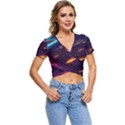 Night Sky Neon Spaceship Drawing Short Sleeve Foldover Tee View1