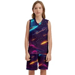 Night Sky Neon Spaceship Drawing Kids  Basketball Mesh Set