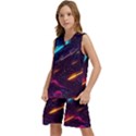 Night Sky Neon Spaceship Drawing Kids  Basketball Mesh Set View2