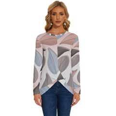 Leaves Pastel Background Nature Long Sleeve Crew Neck Pullover Top