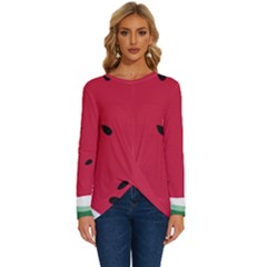 Minimalist Summer Watermelon Wallpaper Long Sleeve Crew Neck Pullover Top