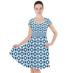 Mazipoodles Dusty Duck Egg Blue White Donuts Polka Dot Cap Sleeve Midi Dress
