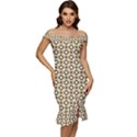 Mazipoodles Olive White Donuts Polka Dot Off Shoulder Ruffle Split Hem Bodycon Dress View1