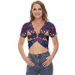 Pattern Colorful Aztec Twist Front Crop Top