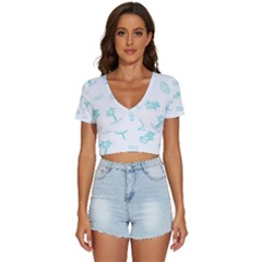 Summer Beach Seamless Pattern V-neck Crop Top
