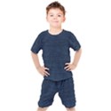 Digital dark blue Linen Kids  Tee and Shorts Set View1