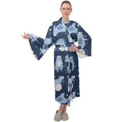 Bear Pattern Patterns Planet Animals Maxi Velvet Kimono