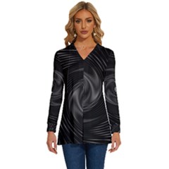 Abstract Mandala Twirl Long Sleeve Drawstring Hooded Top