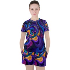 Colorful Waves Abstract Waves Curves Art Abstract Material Material Design Women s Tee And Shorts Set