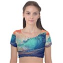 Artistic Wave Sea Velvet Short Sleeve Crop Top  View1