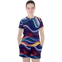 Wave Of Abstract Colors Women s Tee And Shorts Set