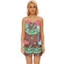 Minimal Digital Cityscape V-Neck Satin Pajamas Set View1