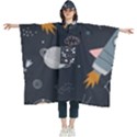 Space Background Illustration With Stars And Rocket Seamless Vector Pattern Women s Hooded Rain Ponchos View1