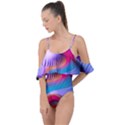 Colorful 3d Waves Creative Wave Waves Wavy Background Texture Drape Piece Swimsuit View1