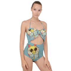 Loading Cat Cute Cuddly Animal Sweet Plush Scallop Top Cut Out Swimsuit