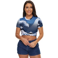 The Great Wave Off Kanagawa Side Button Cropped Tee