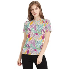 Leaves Colorful Leaves Seamless Design Leaf Women s Short Sleeve Rash Guard