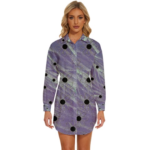 Hand Painted Branches With Collage Wood Bloom In Peace Womens Long Sleeve Shirt Dress by pepitasart