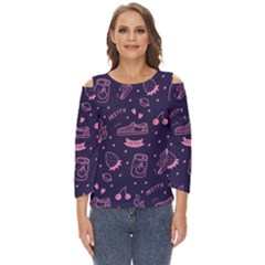 Various Cute Girly Stuff Seamless Pattern Cut Out Wide Sleeve Top