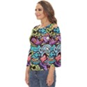 Zombie Heads Pattern Cut Out Wide Sleeve Top View2