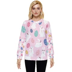 Cute Bunnies Easter Eggs Seamless Pattern Hidden Pocket Sweatshirt
