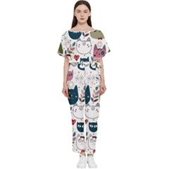 Pattern With Cute Cat Heads Batwing Lightweight Chiffon Jumpsuit