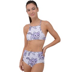 Cats Pattern Design Halter Tankini Set