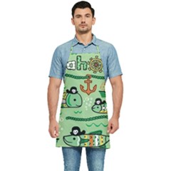 Seamless Pattern Fishes Pirates Cartoon Kitchen Apron