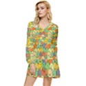 Seamless Pattern With Doodle Bunny Tiered Long Sleeve Mini Dress View1