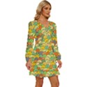 Seamless Pattern With Doodle Bunny Long Sleeve Waist Tie Ruffle Velvet Dress View3