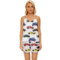Cars Pattern V-neck Satin Pajamas Set