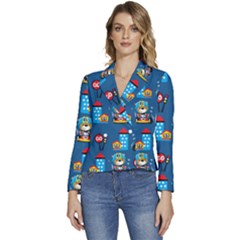Racing-car-printing-set-cartoon-vector-pattern Women s Long Sleeve Revers Collar Cropped Jacket