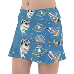 Seamless-pattern-funny-astronaut-outer-space-transportation Classic Tennis Skirt