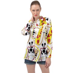 Vector Seamless Pattern Nice Animals Cartoon Long Sleeve Satin Shirt