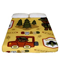 Seamless Pattern Funny Ranger Cartoon Fitted Sheet (queen Size) by Simbadda