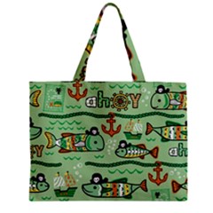 Seamless Pattern Fishes Pirates Cartoon Zipper Mini Tote Bag