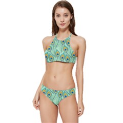Lovely Peacock Feather Pattern With Flat Design Banded Triangle Bikini Set