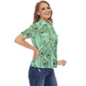 Lovely Peacock Feather Pattern With Flat Design Women s Short Sleeve Double Pocket Shirt View2