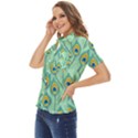 Lovely Peacock Feather Pattern With Flat Design Women s Short Sleeve Double Pocket Shirt View3