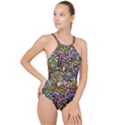 Graffiti Word Seamless Pattern High Neck One Piece Swimsuit View1
