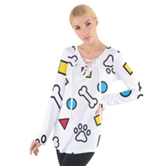 Dog Paw Seamless Pattern Foot Print Bone Tie Up Tee