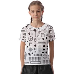 Pattern Hipster Abstract Form Geometric Line Variety Shapes Polkadots Fashion Style Seamless Kids  Frill Chiffon Blouse