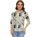 Cute Cat Seamless Pattern Women s Quarter Sleeve Pocket Shirt View1