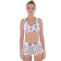 Vector Thin Line Art Vet Seamless Pattern Racerback Boyleg Bikini Set