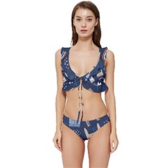Colorful-cute-cats-seamless-pattern Low Cut Ruffle Edge Bikini Set