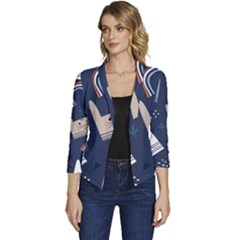 Colorful-cute-cats-seamless-pattern Women s Casual 3/4 Sleeve Spring Jacket