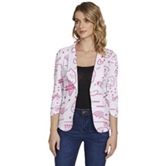 Cute-girly-seamless-pattern Women s One-button 3/4 Sleeve Short Jacket