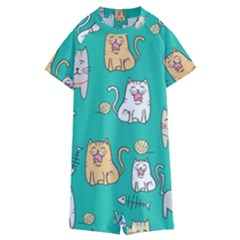 Seamless-pattern-cute-cat-cartoon-with-hand-drawn-style Kids  Boyleg Half Suit Swimwear